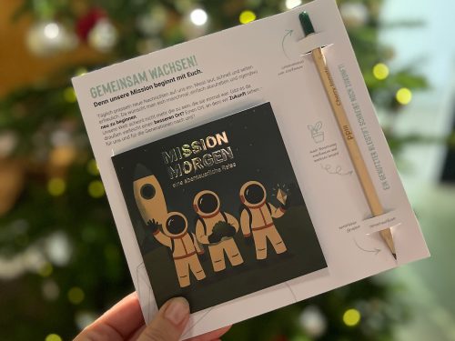 Weihnachtsaktion „Mission Morgen“ von ppm mit nachhaltigem Geschenkset und Botschaft für eine bessere Zukunft.