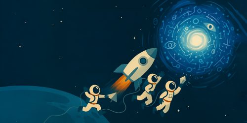 Astronauten auf der Reise mit der Rakete